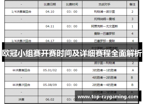 欧冠小组赛开赛时间及详细赛程全面解析